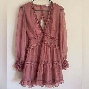 Fashion Nova Dusty Rose Boho Dress – Deep V-Neck & Open Back – Size M